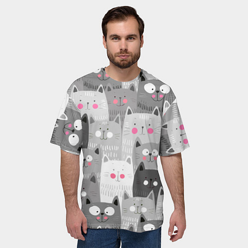 Мужская футболка оверсайз Котейки 2 / 3D-принт – фото 3