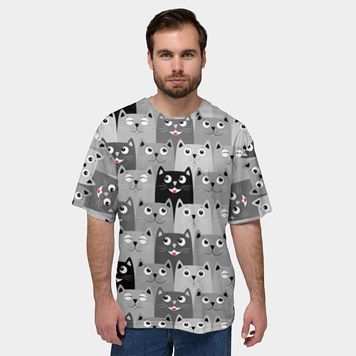 Мужская футболка оверсайз Котейки / 3D-принт – фото 3