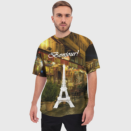 Мужская футболка оверсайз Bonjour - Paris / 3D-принт – фото 3