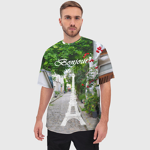 Мужская футболка оверсайз Bonjour Paris / 3D-принт – фото 3