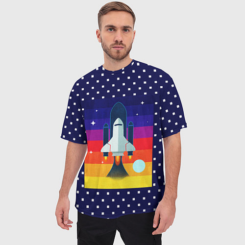 Мужская футболка оверсайз Запуск ракеты / 3D-принт – фото 3