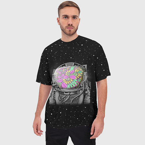 Мужская футболка оверсайз Цветочный астонавт / 3D-принт – фото 3