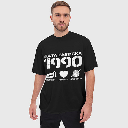 Мужская футболка оверсайз Дата выпуска 1990 / 3D-принт – фото 3