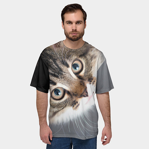 Мужская футболка оверсайз Кошачий взгляд / 3D-принт – фото 3