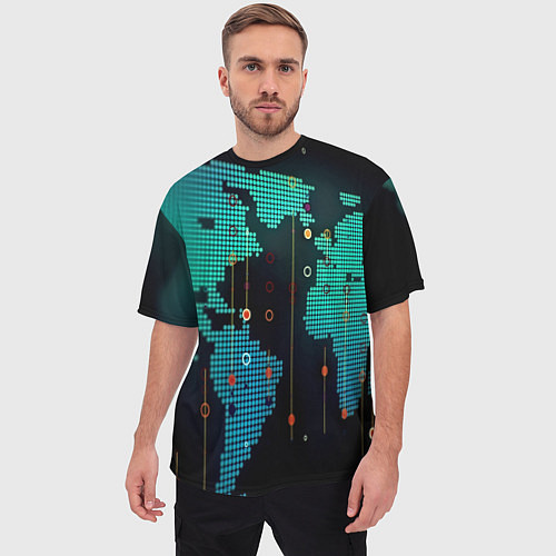 Мужская футболка оверсайз Digital world / 3D-принт – фото 3