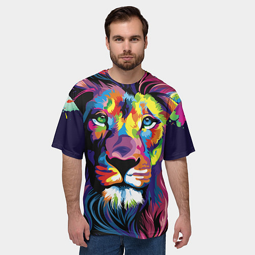 Мужская футболка оверсайз Красочный лев / 3D-принт – фото 3