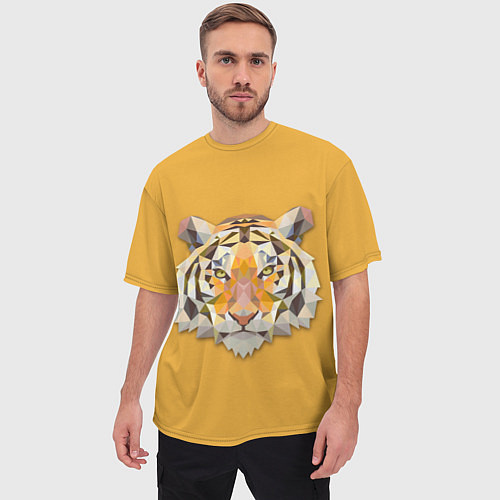 Мужская футболка оверсайз Геометрический тигр / 3D-принт – фото 3