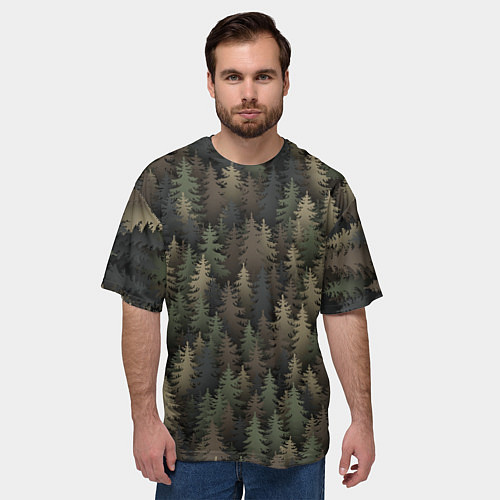 Мужская футболка оверсайз Лесной камуфляж / 3D-принт – фото 3