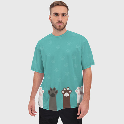 Мужская футболка оверсайз Лапки котеек / 3D-принт – фото 3