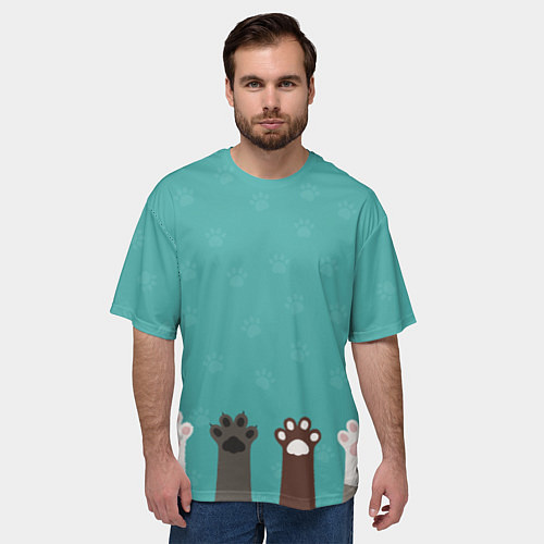 Мужская футболка оверсайз Лапки котеек / 3D-принт – фото 3