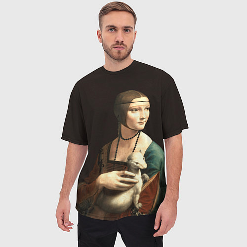 Мужская футболка оверсайз Дама с горностаем / 3D-принт – фото 3
