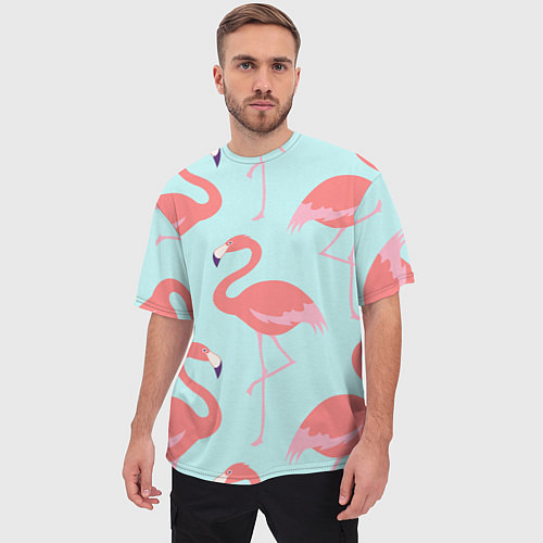 Мужская футболка оверсайз Розовые фламинго / 3D-принт – фото 3