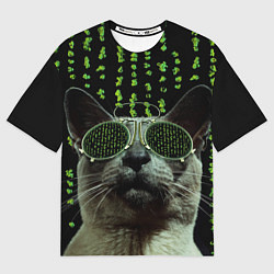 Мужская футболка оверсайз Кот в матрице