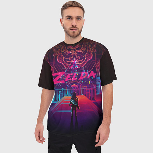 Мужская футболка оверсайз LEGEND OF ZELDA RETRO NEON / 3D-принт – фото 3