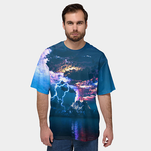 Мужская футболка оверсайз Извержение вулкана / 3D-принт – фото 3