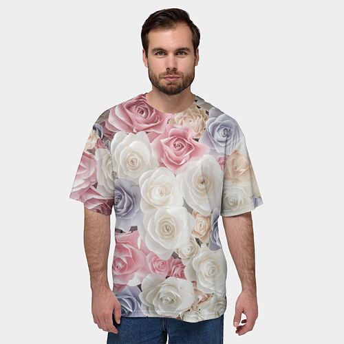 Мужская футболка оверсайз Букет из роз / 3D-принт – фото 3