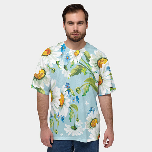 Мужская футболка оверсайз Ромашки / 3D-принт – фото 3