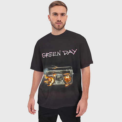 Мужская футболка оверсайз Green Day магнитофон в огне / 3D-принт – фото 3