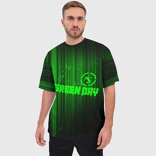 Мужская футболка оверсайз Green Day лучи / 3D-принт – фото 3