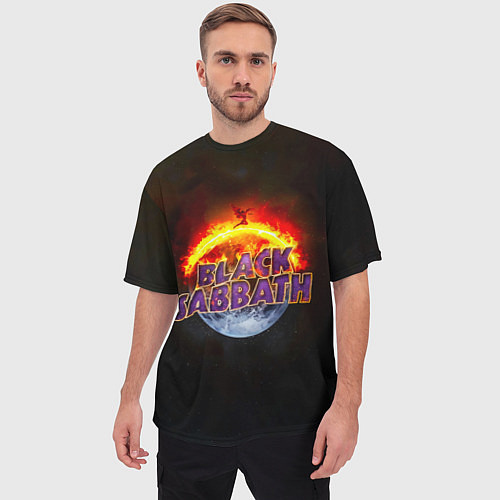 Мужская футболка оверсайз Black Sabbath земля в огне / 3D-принт – фото 3
