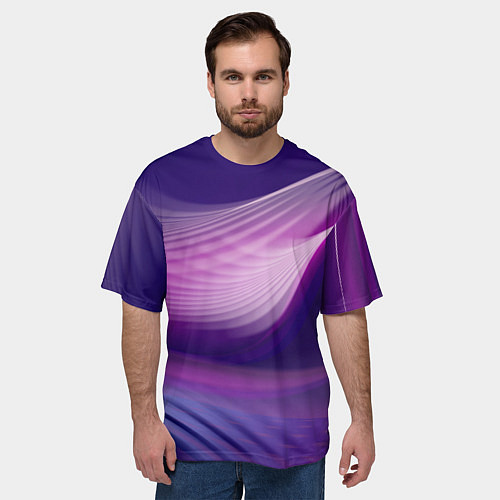 Мужская футболка оверсайз Фиолетовые Волны / 3D-принт – фото 3