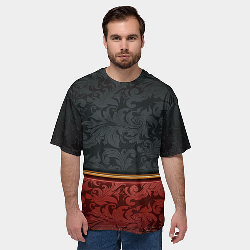 Мужская футболка оверсайз Узоры Black and Red / 3D-принт – фото 3