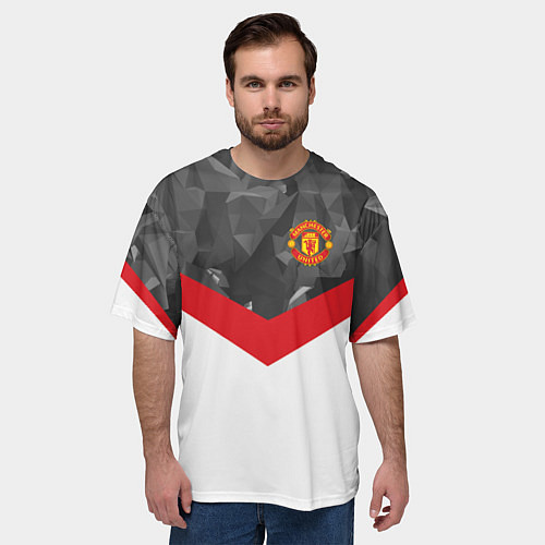 Мужская футболка оверсайз Man United FC: Grey Polygons / 3D-принт – фото 3