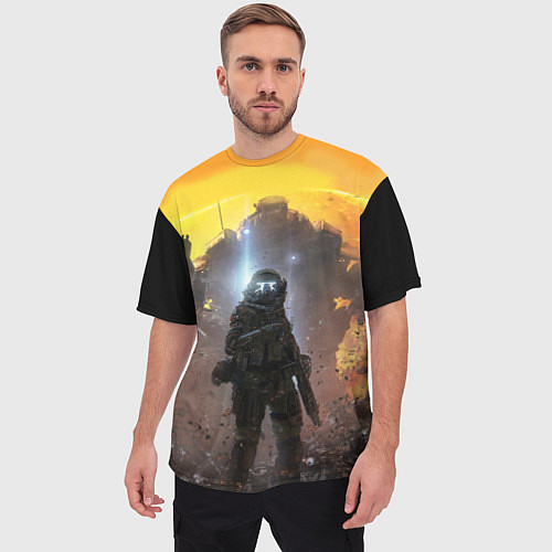 Мужская футболка оверсайз Titanfall: Robots War / 3D-принт – фото 3