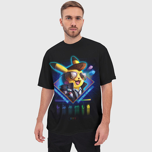 Мужская футболка оверсайз Retro Pikachu / 3D-принт – фото 3