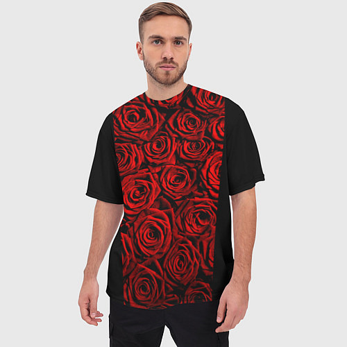 Мужская футболка оверсайз Унисекс / Красные розы / 3D-принт – фото 3