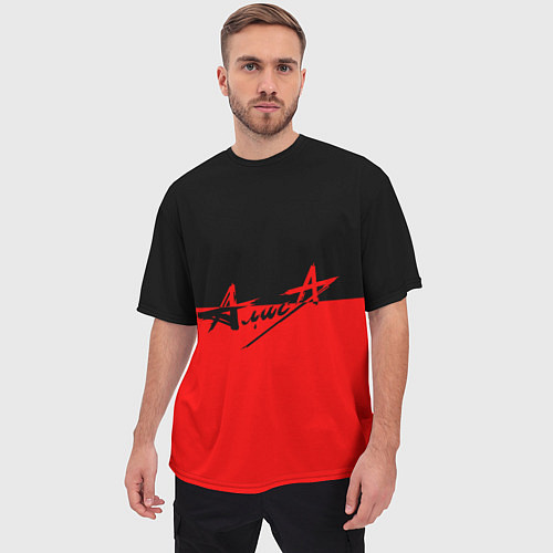 Мужская футболка оверсайз АлисА: Черный & Красный / 3D-принт – фото 3
