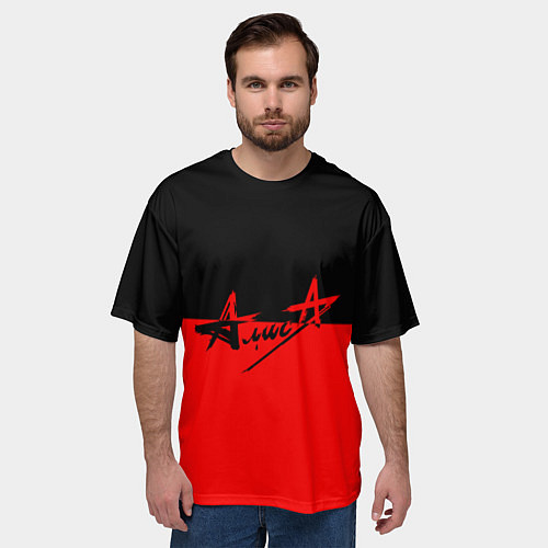 Мужская футболка оверсайз АлисА: Черный & Красный / 3D-принт – фото 3