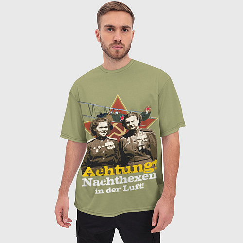 Мужская футболка оверсайз Ахтунг, в небе Ночные Ведьмы / 3D-принт – фото 3
