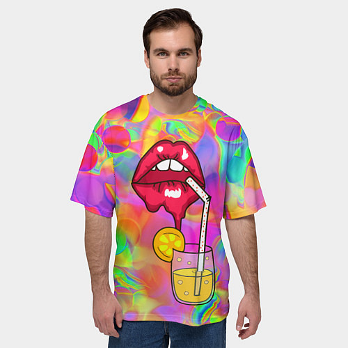 Мужская футболка оверсайз Cocktail lips / 3D-принт – фото 3