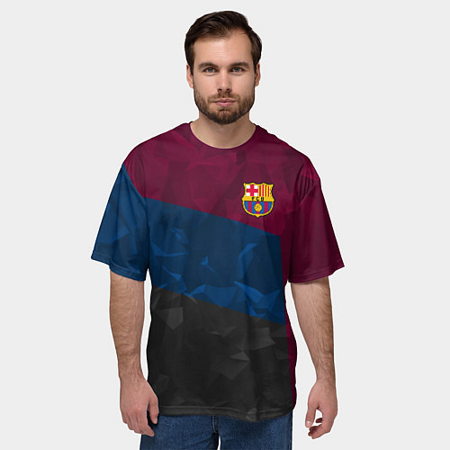Мужская футболка оверсайз FC Barcelona: Dark polygons / 3D-принт – фото 3