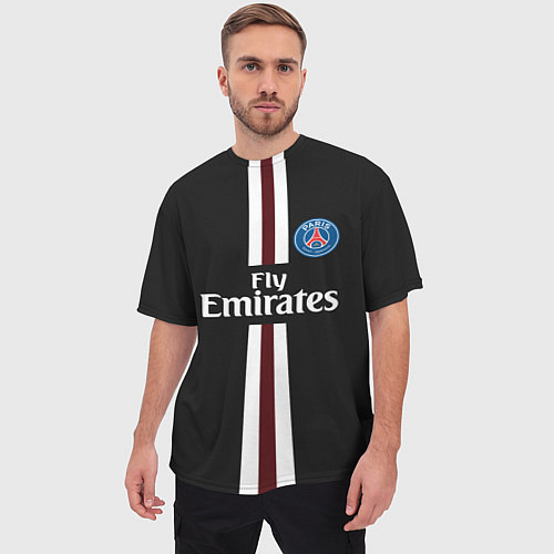 Мужская футболка оверсайз PSG FC: Black 2018 / 3D-принт – фото 3