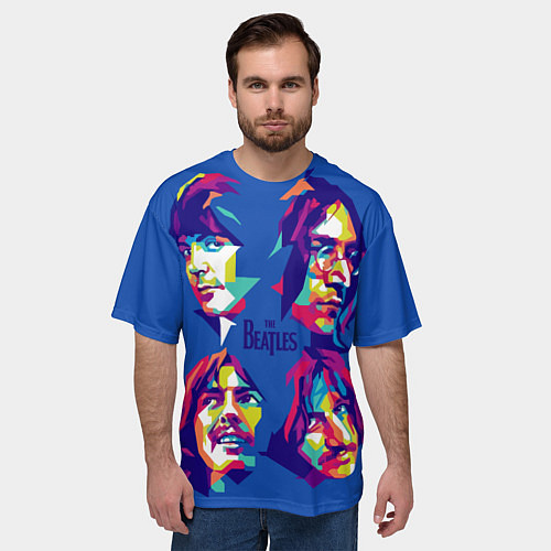 Мужская футболка оверсайз The Beatles: Faces / 3D-принт – фото 3