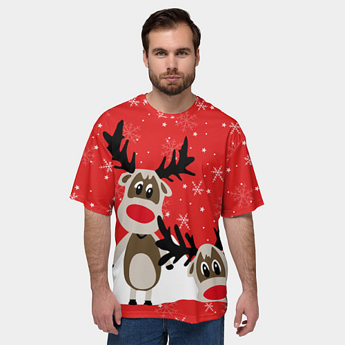 Мужская футболка оверсайз Праздничные олени / 3D-принт – фото 3