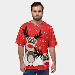 Футболка оверсайз мужская Праздничные олени, цвет: 3D-принт — фото 2