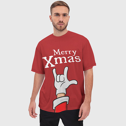 Мужская футболка оверсайз Merry Xmas - Santas hand / 3D-принт – фото 3