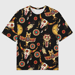 Футболка оверсайз мужская Индейские культовые символы, цвет: 3D-принт