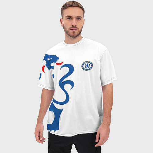 Мужская футболка оверсайз FC Chelsea: White Lion / 3D-принт – фото 3