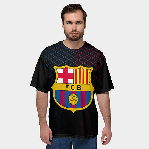 Мужская футболка оверсайз FC Barcelona Lines / 3D-принт – фото 3