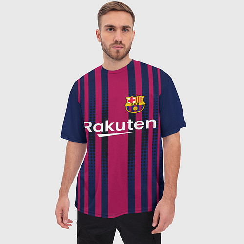 Мужская футболка оверсайз FC Barcelona: Rakuten / 3D-принт – фото 3