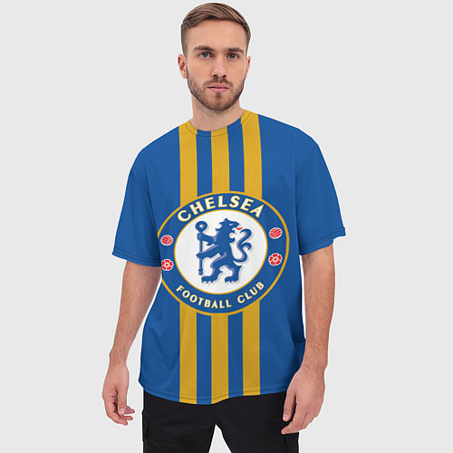 Мужская футболка оверсайз FC Chelsea: Gold Lines / 3D-принт – фото 3
