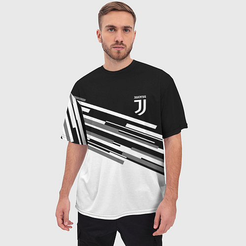 Мужская футболка оверсайз FC Juventus: B&W Line / 3D-принт – фото 3