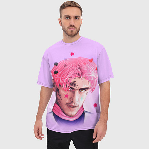 Мужская футболка оверсайз Lil Peep: Pink Edition / 3D-принт – фото 3