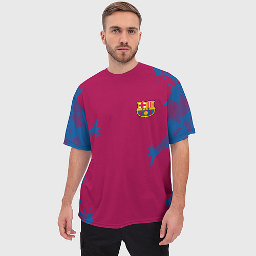 Мужская футболка оверсайз FC Barcelona: Purple Original / 3D-принт – фото 3