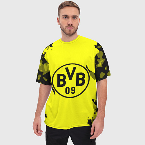 Мужская футболка оверсайз FC Borussia Dortmund: Yellow & Black / 3D-принт – фото 3