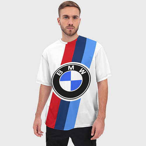 Мужская футболка оверсайз BMW M: White Sport / 3D-принт – фото 3